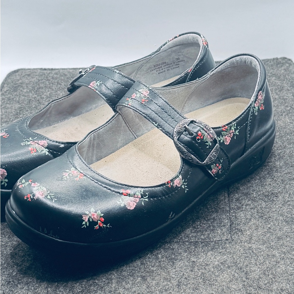 Alegria Black Floral Mary Jane Flats